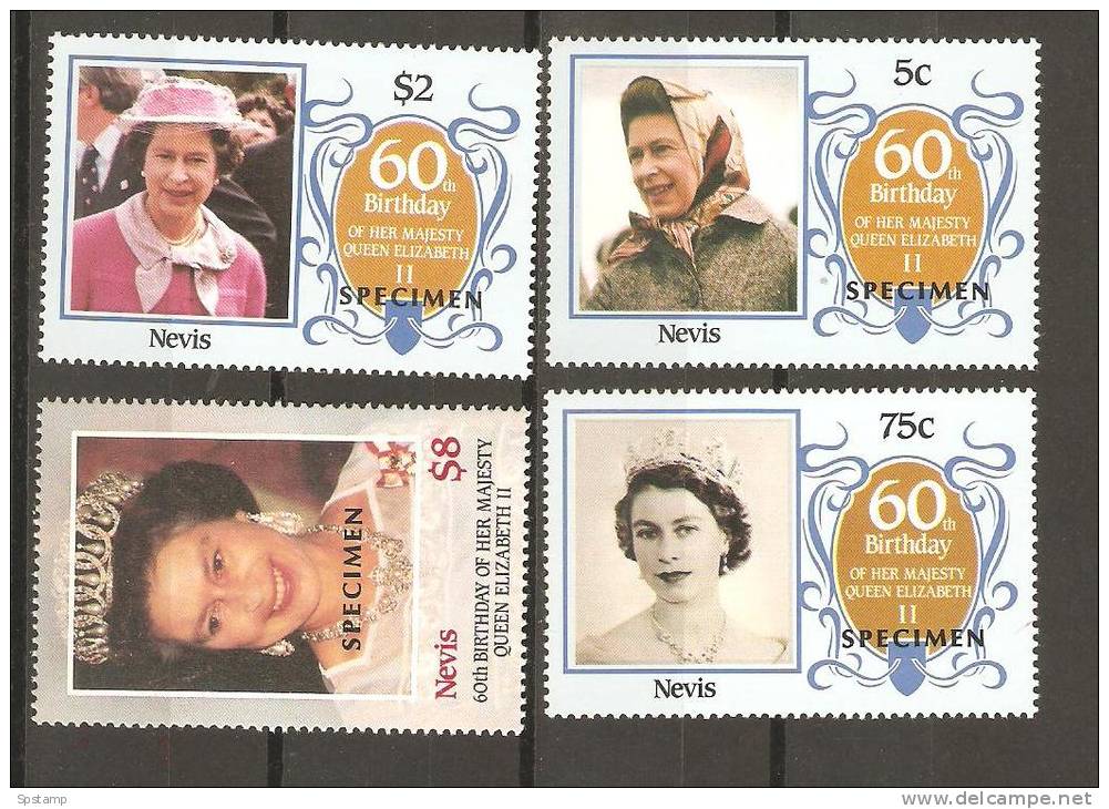 Nevis 1986 QEII Birthday Set (4) MNH Specimen Overprints - St.Kitts En Nevis ( 1983-...)