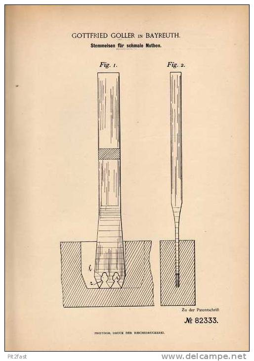 Original Patentschrift - G. Goller In Bayreuth , 1894 , Stemmeisen Für Nuthen , Werkzeug !!! - Antike Werkzeuge