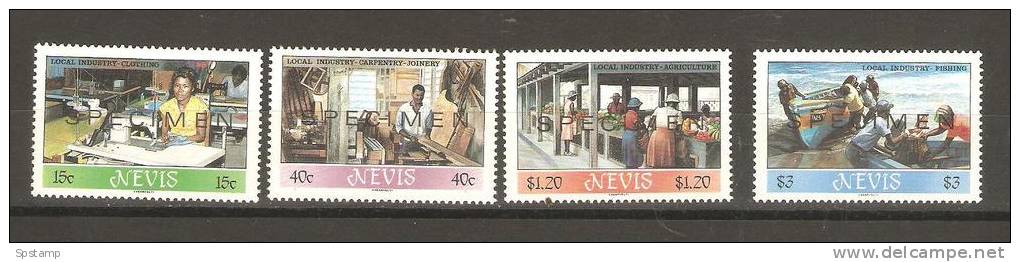 Nevis 1986 Local Industry Set (4) MNH Specimen Overprint - St.Kitts En Nevis ( 1983-...)