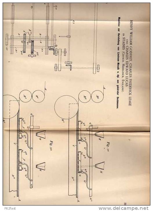 Original Patentschrift - Ch. Lucas In Staines , 1894 , Linoleum - Mosaik - Machine !!! - Arquitectura