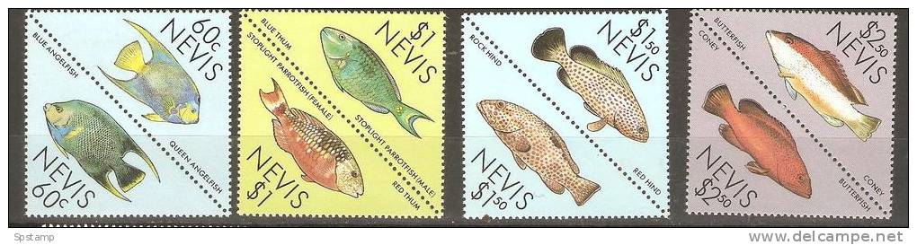 Nevis 1987 Fish Set (8) In 4 Joined Pairs - St.Kitts En Nevis ( 1983-...)