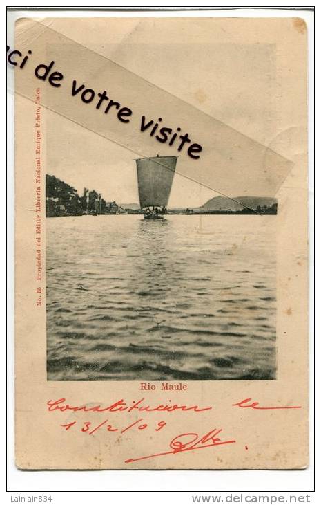 - Rio Maule -  Constitucion, Via Los Andes, écrite,  Peu Courante, Petit Format, Deux Timbres Du Chili, 1909, Scans.. - Chili