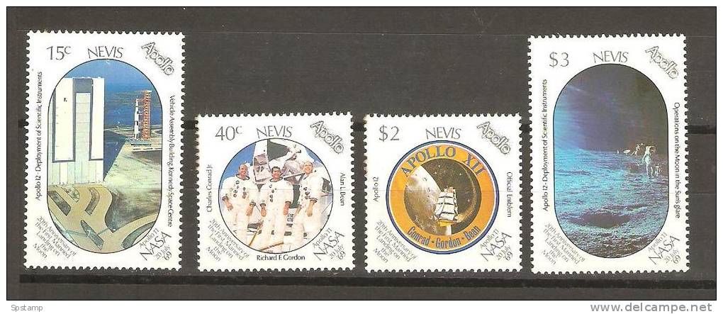 Nevis 1989 Apollo Space Moon Landing Anniversary Set 4 MNH - St.Kitts En Nevis ( 1983-...)