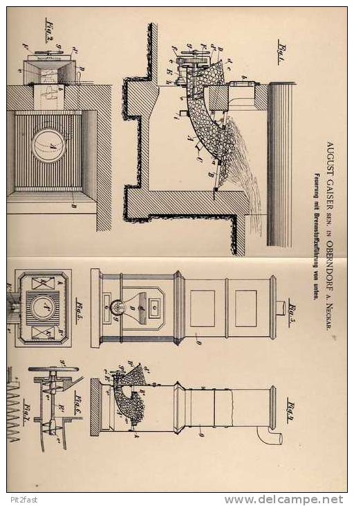 Original Patentschrift - A. Gaiser In Oberndorf A. Neckar , 1894 , Feuerung , Heizung , Ofen , Kamin !!! - Architectuur