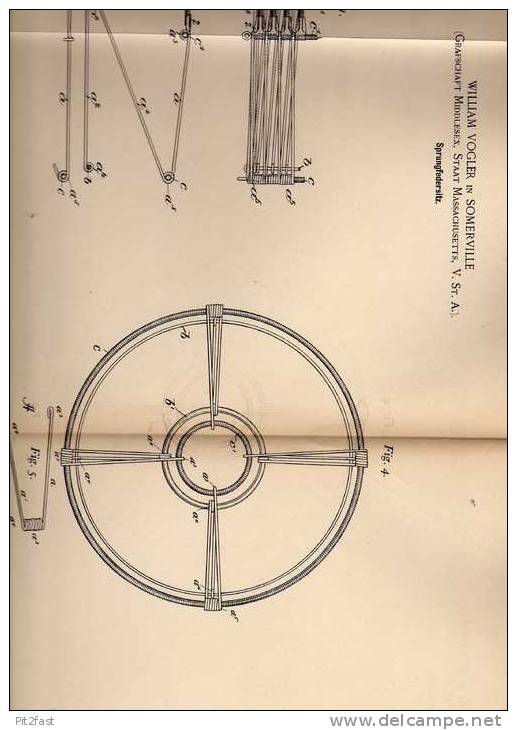 Original Patentschrift - W. Vogler In Somerville , 1894 , Sitz Mit Sprungfeder , Sessel !!! - Other & Unclassified