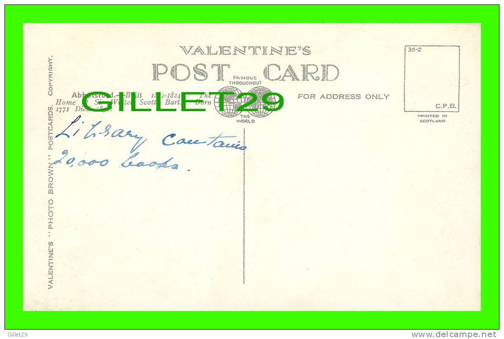 ABBOTSFORD, SCOTLAND - THE STUDY - VALENTINE'S POST CARD - J.V. - - Roxburghshire