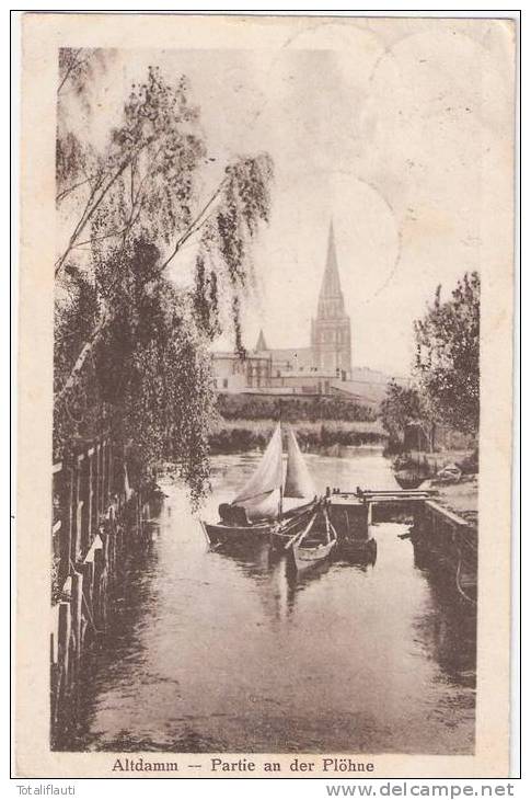 Altdamm Stettin Partie An Der Plöhne Segelboot Kirche Szczecin Dabie 8.8.1920 Gelaufen Infla Frankatur - Pommern