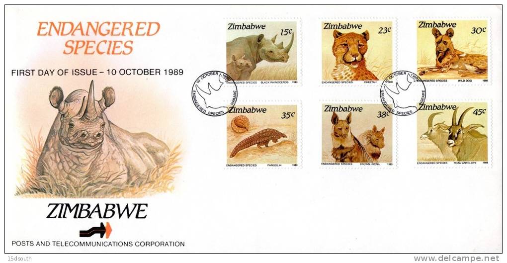 Zimbabwe - 1989 Endangered Species FDC - Rhinocéros