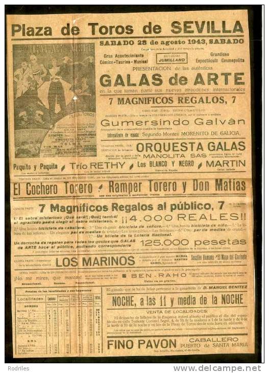 CARTEL DE TOROS PLAZA DE TOROS DE LA REAL MAESTRANZA DE SEVILLA - Otros & Sin Clasificación