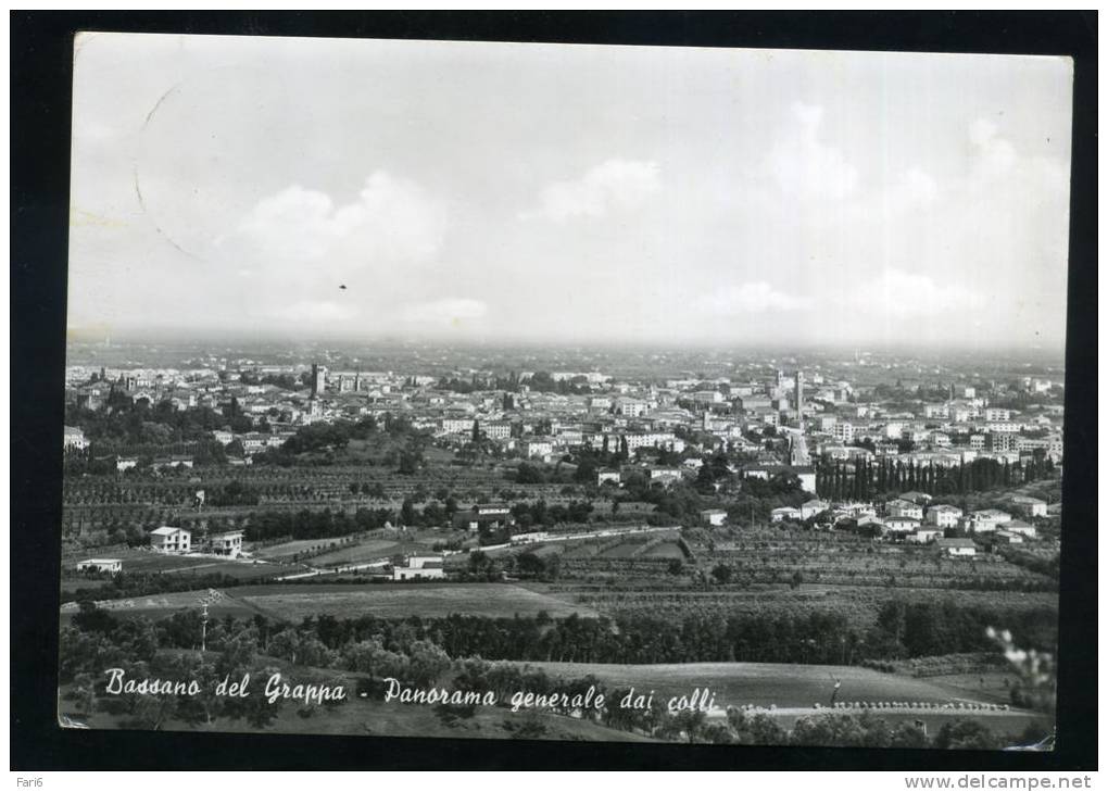 T1089 CARTOLINA ILLUSTRATA VICENZA BASSANO DEL GRAPPA PANORAMA GENERALE DAI COLLI  FG. V. - Vicenza