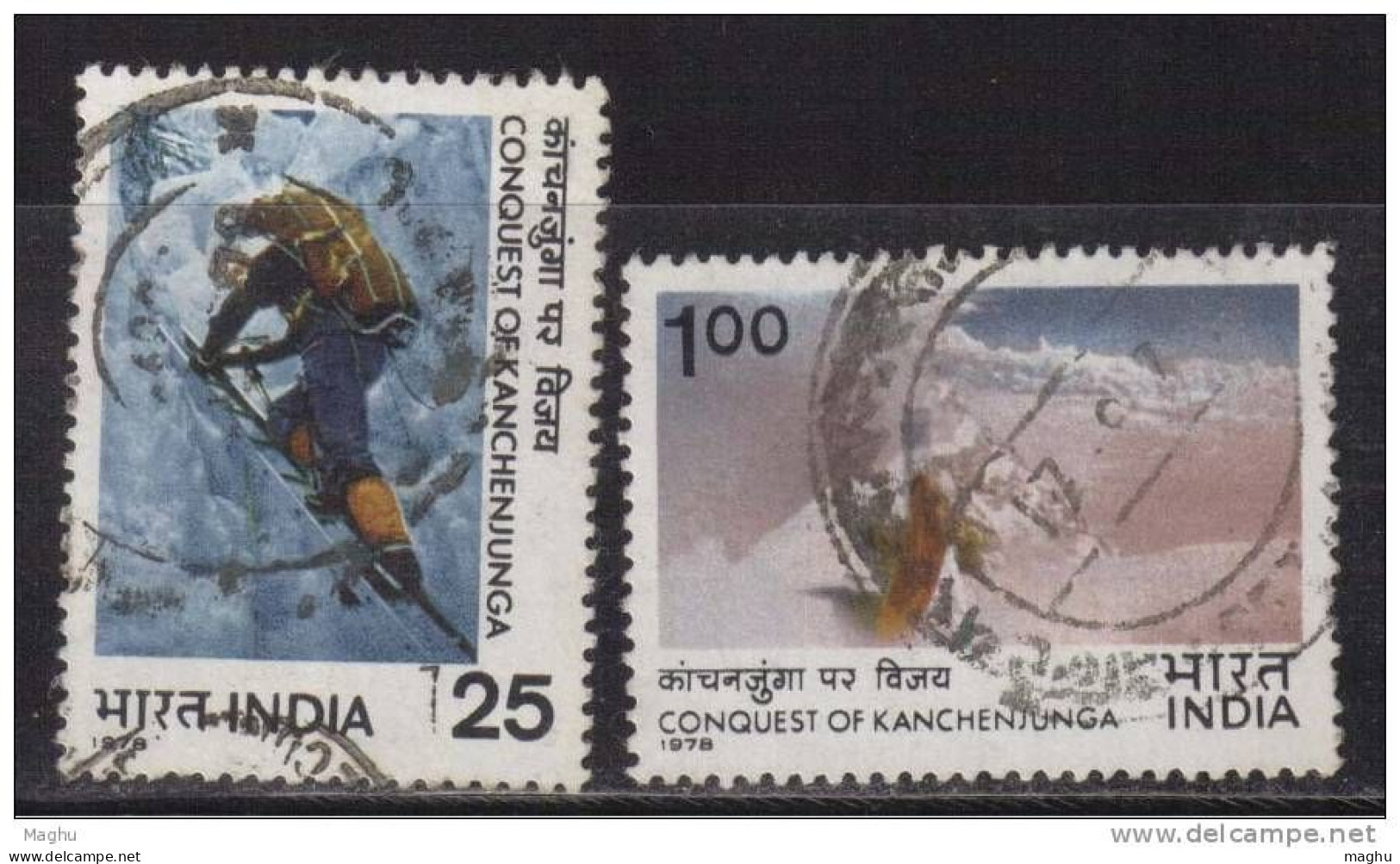 India Used 1978, Set Of 2, Conquest Of Kanchenjunga, Glaciers, Snow, Nature, Mountain, - Gebraucht