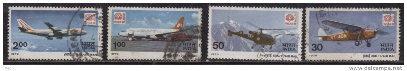 India Used 1979 INDIA 80 Set Of 4, Mail Carring Aircrafts, Airplanes, Aviation - Usati