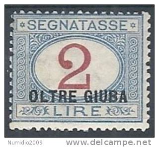 1925 OLTRE GIUBA SEGNATASSE 2 LIRE MH * - RR10568 - Oltre Giuba