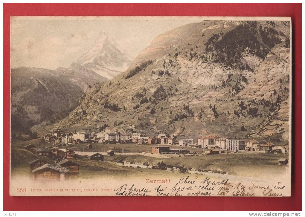 P878 Zermatt, Matterhorn,vue Générale. Précurseur. Cachet 1901 - Zermatt