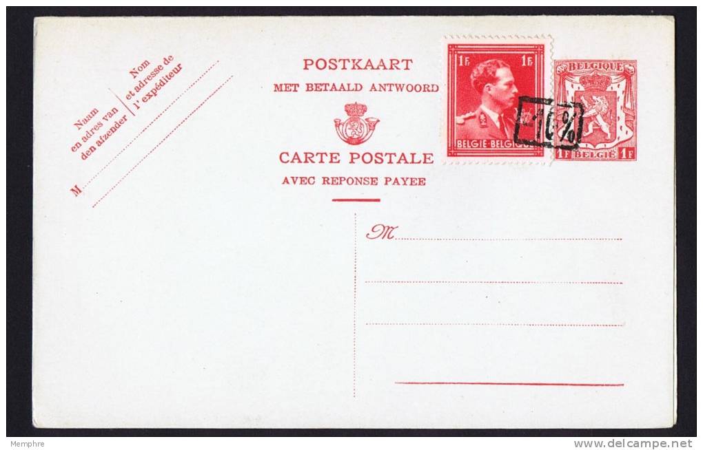 Carte Postale Avec Réponse Payée 1 Fr Ajout  D'un Timbre 1 Fr Et Surcharge Locale -10% - Briefkaarten 1934-1951