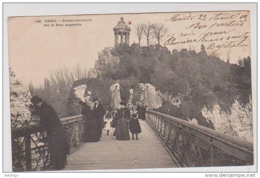 CPA PARIS BUTTES CHAUMONT, PONT SUSPENDU  EN 1903 !!! - Arrondissement: 19