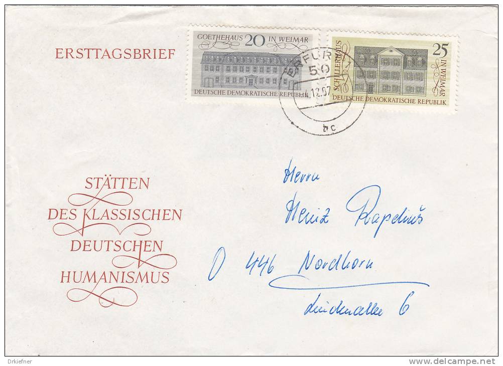 DDR 1329-1330 MiF, Auf Brief Mit Stempel: Erfurt 4.12.1967, Weimar - Cartas & Documentos