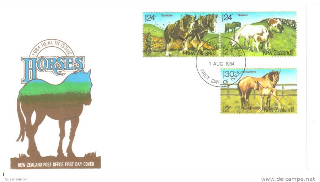 1984 FDC  New Zealand Health Issue Horses Set Of 3 Stamps 1st  Aug 1984 Unaddressed Official FDC - FDC