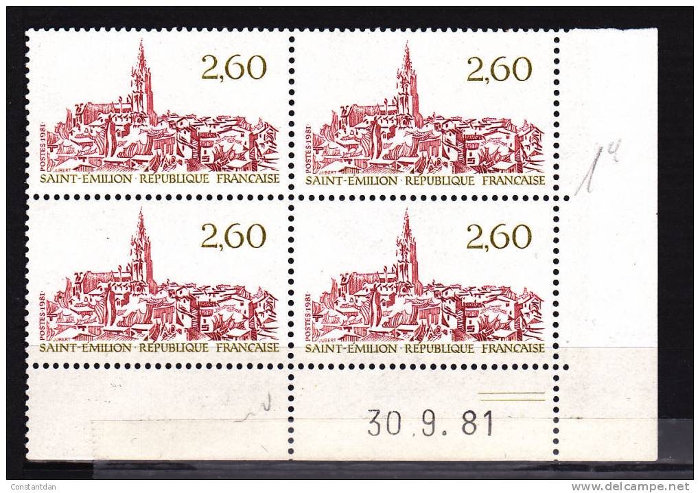 FRANCE N° 2162 2.60 OLIVE ET CARMIN ST EMILION COIN DATE DU 30.9.1981 NEUF SANS CHARNIERE - 1980-1989