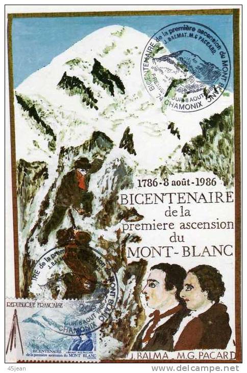 France: 1986 Très Belle Carte Maximum (souple) 200 Ans De L' Ascension Du Mon-Blanc Cachet Chamonix - Arrampicata