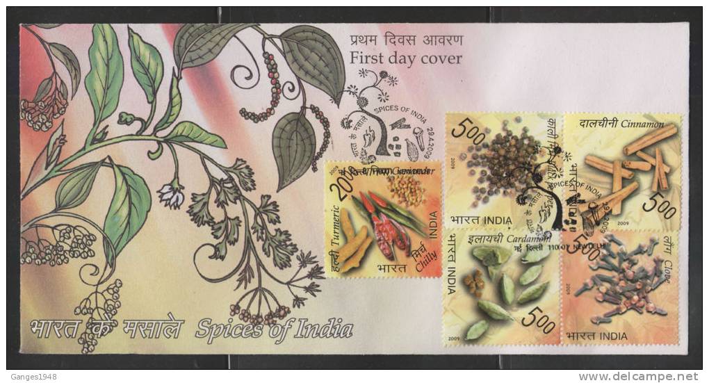India 2009  SPICES OF INDIA  4v  HERBS  FDC # 37376 Indien Inde - Gemüse