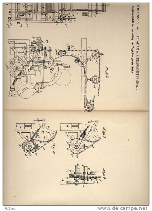 Original Patentschrift - P. Adam In Kidderminster , 1899 , Webstuhl Für Teppich , Weberei !!! - Tools