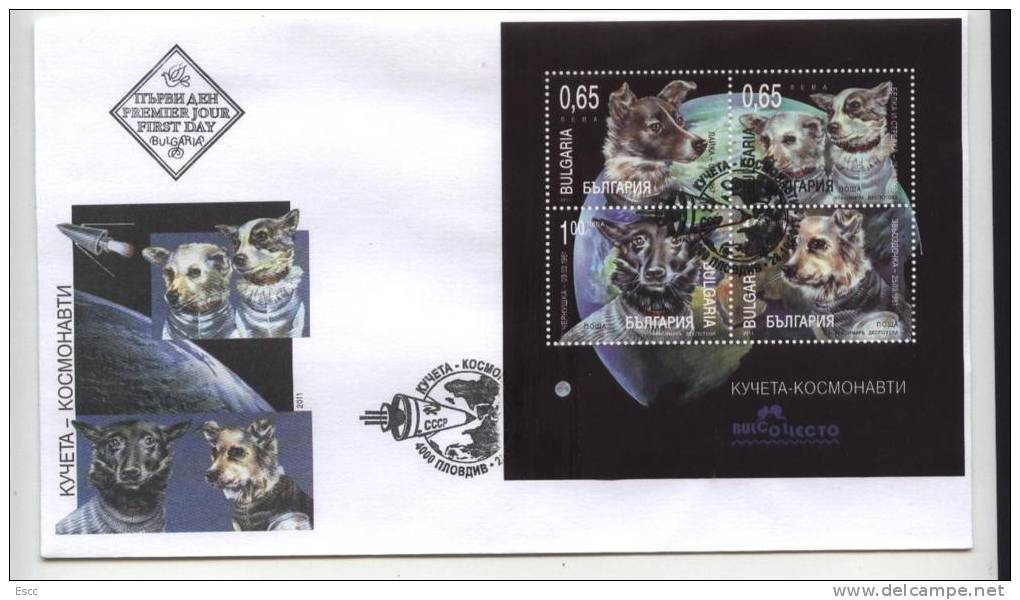 FDC  Space Dogs Astronauts  2011 From Bulgaria - Briefe U. Dokumente