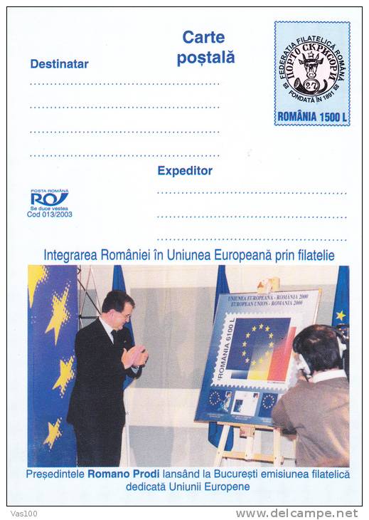 ROMANIAN INTEGRATION IN EUROPEAN UNION TROUGH PHILATELY, 2003, CARD STATIONERY, ENTIER POSTAL, UNUSED, ROMANIA - EU-Organe