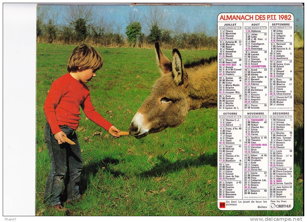 Almanach Des PTT 1982  "chien Et Châtons / Petit Garçon Et âne" OBERTHUR - Groot Formaat: 1981-90