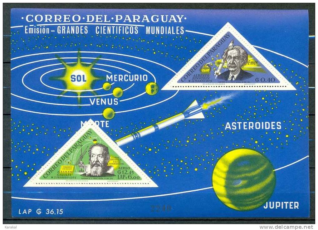 Paraguay 1965 Bloc 69 NUMBERED IN BLACK Einstein Galillée Gallileo Space Espace MNH XX - Albert Einstein