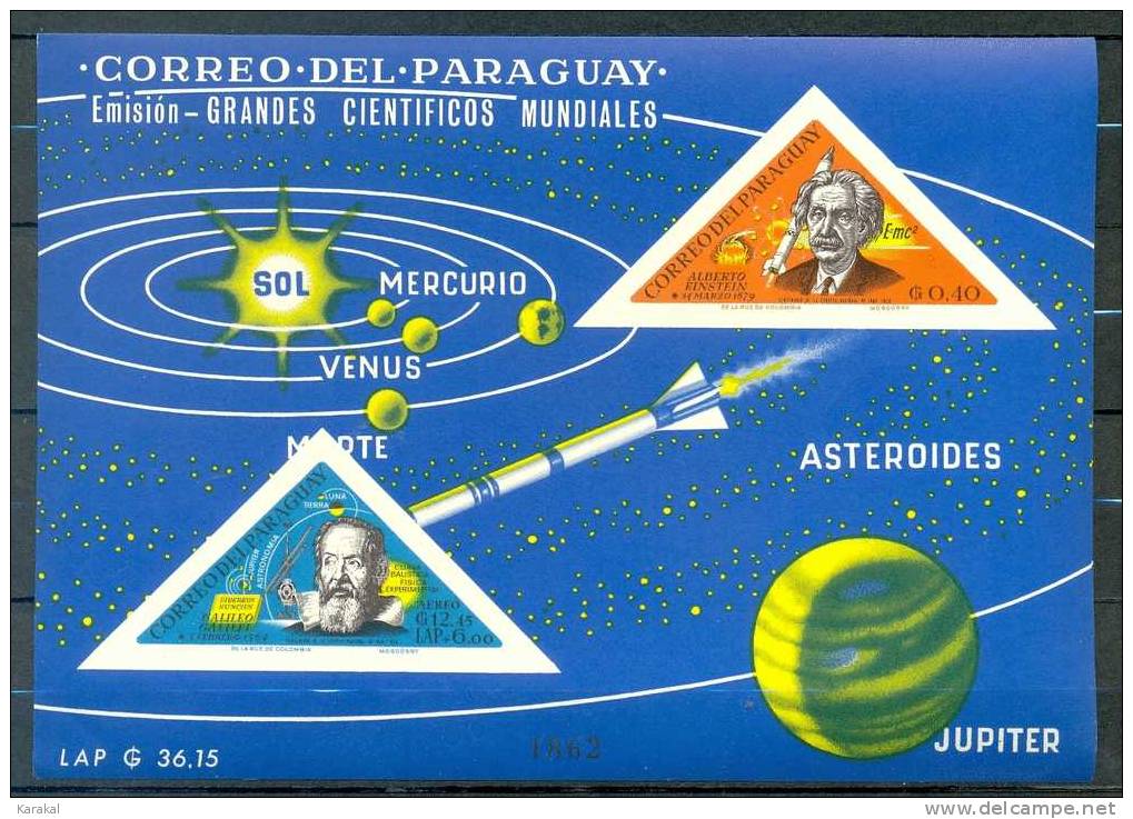 Paraguay 1965 Bloc 70 NUMBERED IN BLACK Einstein Galillée Gallileo Space Espace MNH XX - Albert Einstein