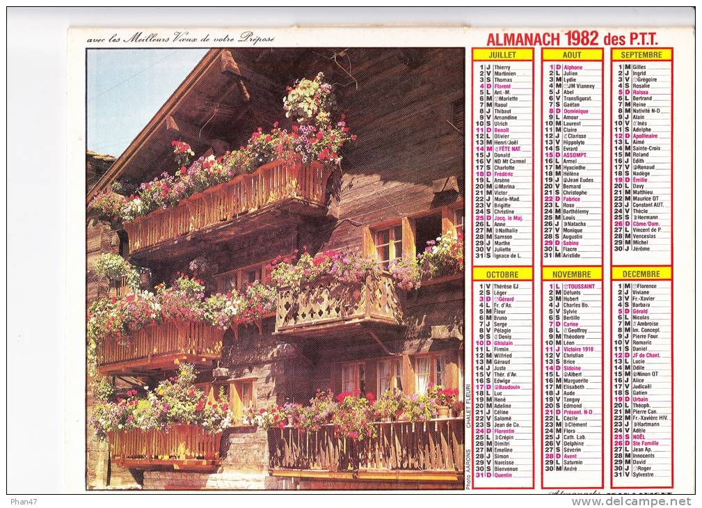 Almanach Des PTT 1982  "La Clusaz (74) / Chalet Fleuri" Village, Neige, Montagne, Balcons JEAN LAVIGNE - Big : 1981-90