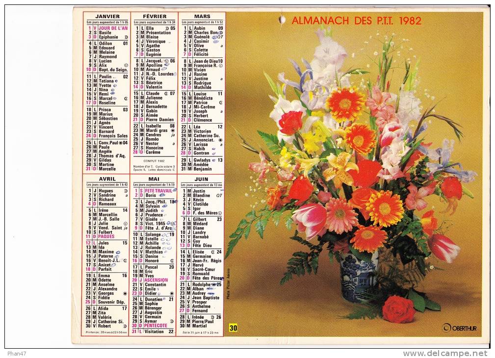 Almanach Des PTT 1982  "bouquets De Fleurs" OBERTHUR - Formato Grande : 1981-90