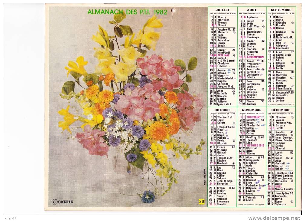 Almanach Des PTT 1982  "bouquets De Fleurs" OBERTHUR - Groot Formaat: 1981-90