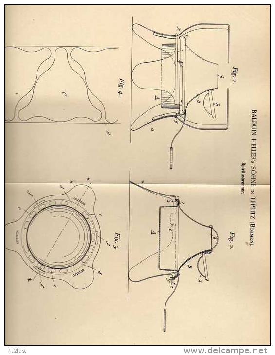 Original Patentschrift - B. Heller In Teplitz , Böhmen , 1894 , Spiritusbrenner !!! - Luminaires & Lustres