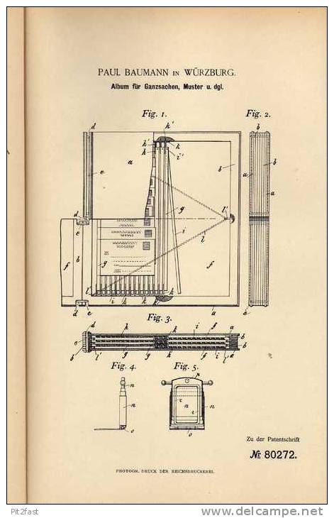 Original Patentschrift - P. Baumann In Würzburg , 1894 , Album Für Ganzsachen , Sammlung  !!! - Other & Unclassified