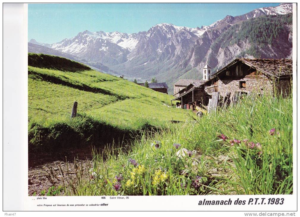 Almanach Des PTT 1983  "chaumière / Saint Véran (05)"  Toit De Chaume, Chalet, église, Les Alpes, OLLER - Groot Formaat: 1981-90