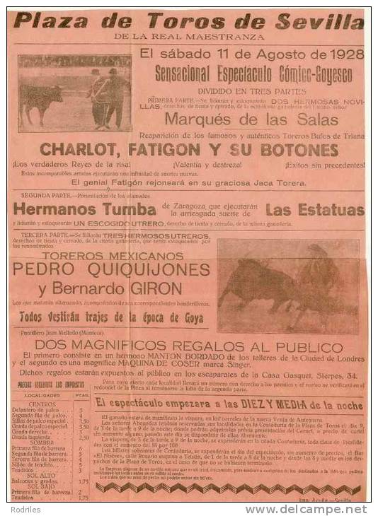 CARTEL DE TOROS PLAZA DE TOROS DE LA REAL MAESTRANZA DE SEVILLA - Andere & Zonder Classificatie