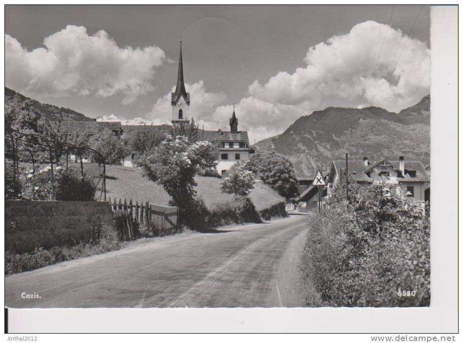 Cazis Graubünden Schweiz Hauptsraße Verkehrsschild Kirche Sw 14.2.1962 - Cazis