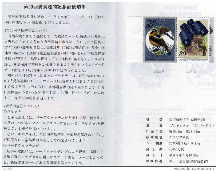 Japon: Joli Petit Document 50 Ans Du Weekend Des Oiseaux Timbres Neufs - Lettres & Documents