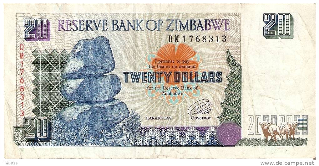 BILLETE DE ZIMBAWE DE 20 DOLARES DEL AÑO 1997 (BANKNOTE-BANK NOTE) - Zimbabwe