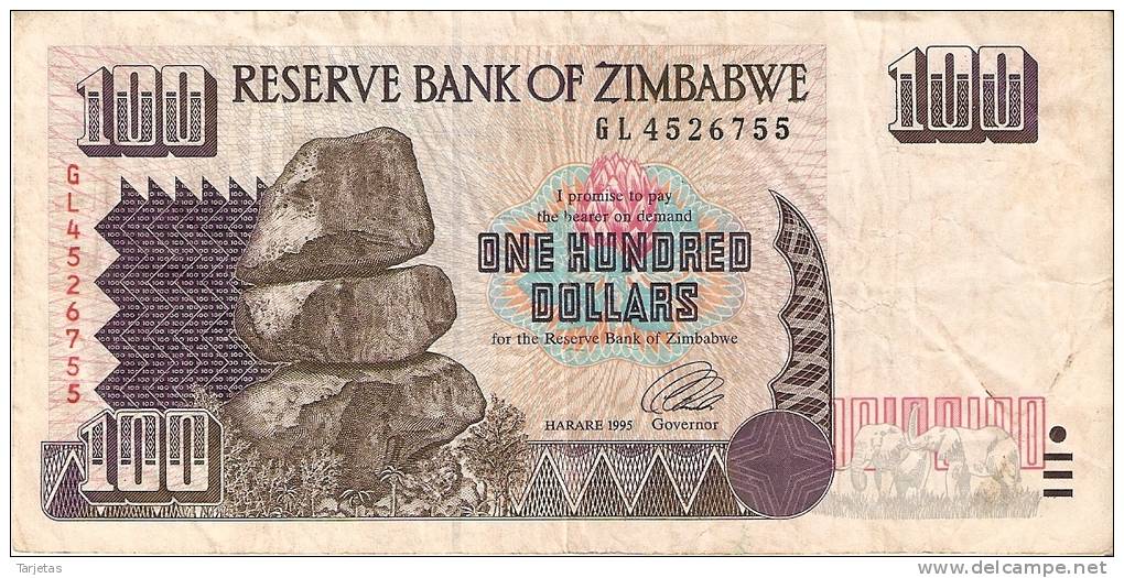 BILLETE DE ZIMBAWE DE 100 DOLARES DEL AÑO 1995  (BANKNOTE-BANK NOTE) - Zimbabwe