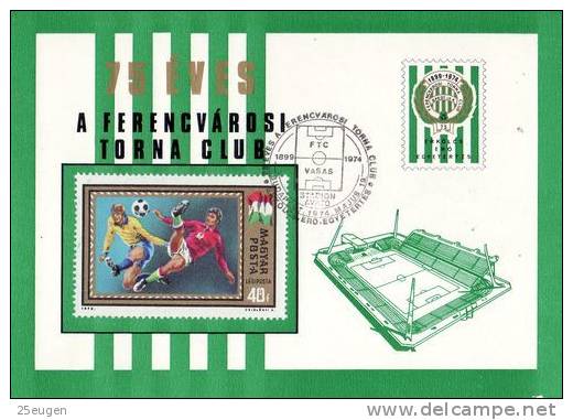 HUNGARY 1974 COMMEMORATIVE POSTCARD + POSTMARK - Clubs Mythiques