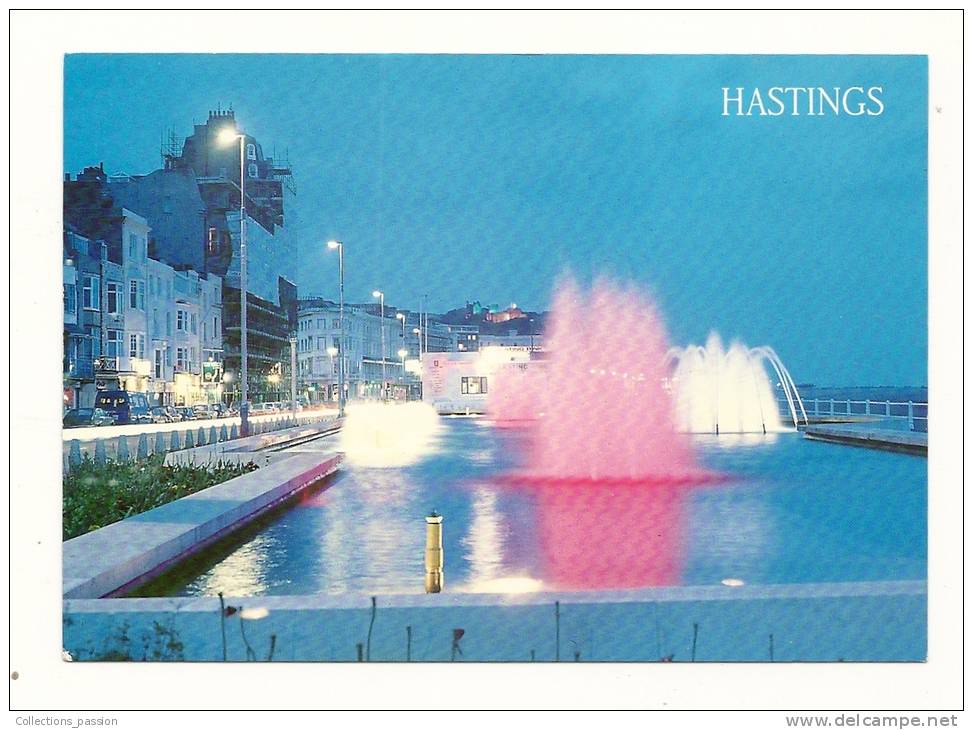 Cp, Angleterre, Hastings, The Fountains At Night, Hastings Promenade, écrite - Hastings