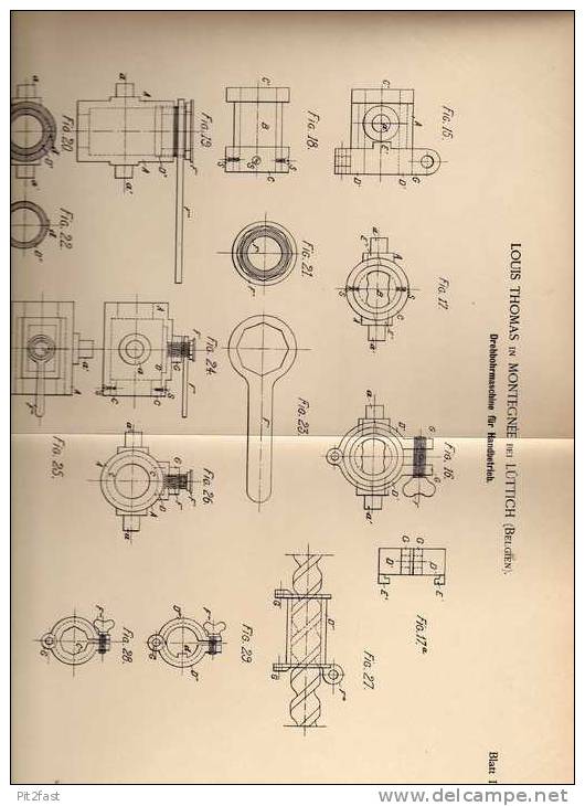 Original Patentschrift - L. Thomas In Montegnée B. Lüttich , 1894 , Bohrmaschine , Bohrer , Bergbau !!! - Outils Anciens