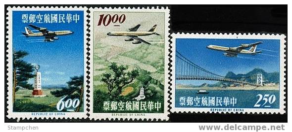 1963 Airmail Stamps Of Taiwan RO China Bridge Tropic Mount Pagoda Plane - Poste Aérienne