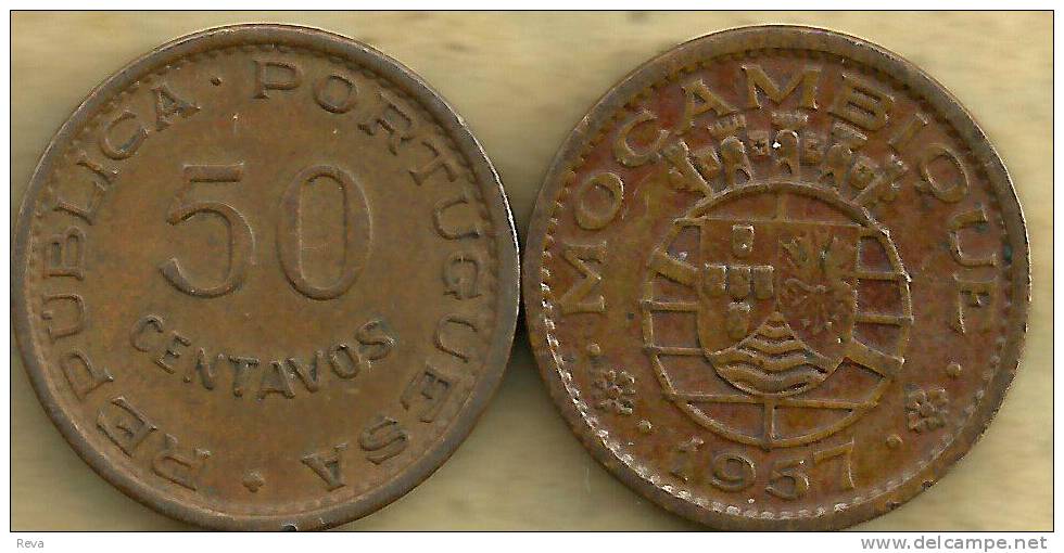 MOZAMBIQUE PORTUGUESE 50 CENTAVOS  DENOMINATION FRONT EMBLEM BACK 1957 KM81 READ DESCRIPTION CAREFULLY !!! - Mosambik