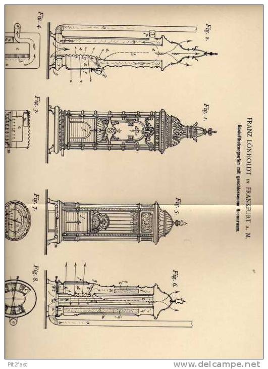 Original Patentschrift - Ofen , Kamin , Gasofen , 1894 , F. Lönholdt In Frankfurt A.M. , Heizung , Feuerung !!! - Sonstige & Ohne Zuordnung