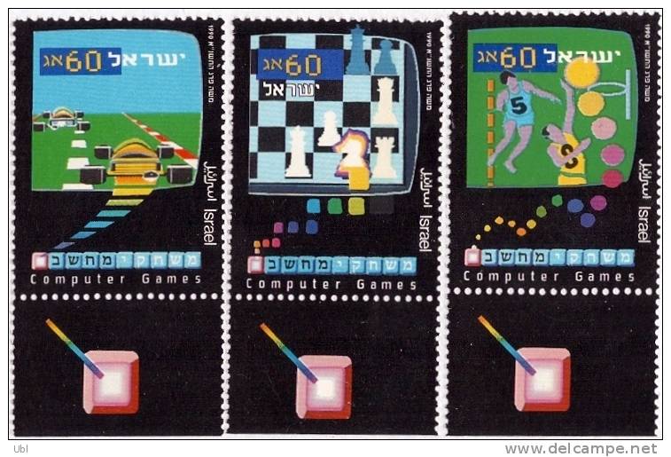 ISRAEL - 1990 - Scott 1068/1070 - Computer Games - Racing - Chess - Basketball - A Set Of 3 Stamps With Tabs - MNH - Computers