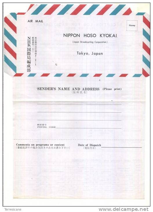 Nippon Hoso Kyokai Japan Broadcasting Corporation Tokyo Reception Log Radio Japan - Autres & Non Classés